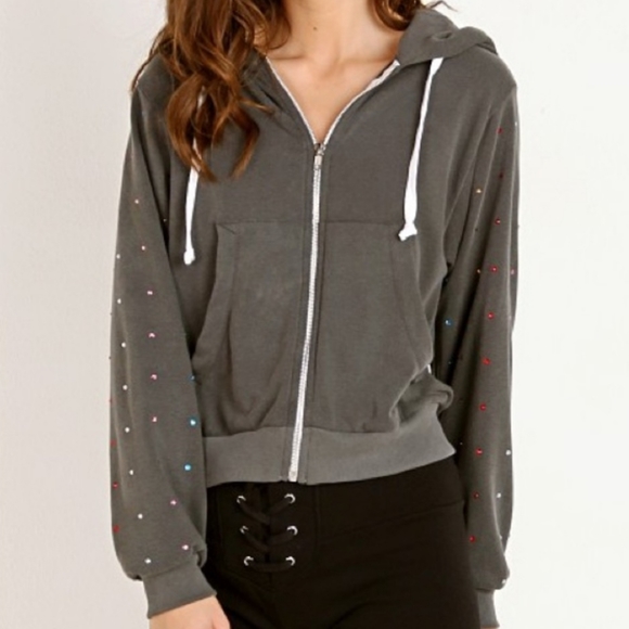 Wildfox Tops - Wildfox Rainbow Glitz Regan Zipped Jewel Hoodie, S